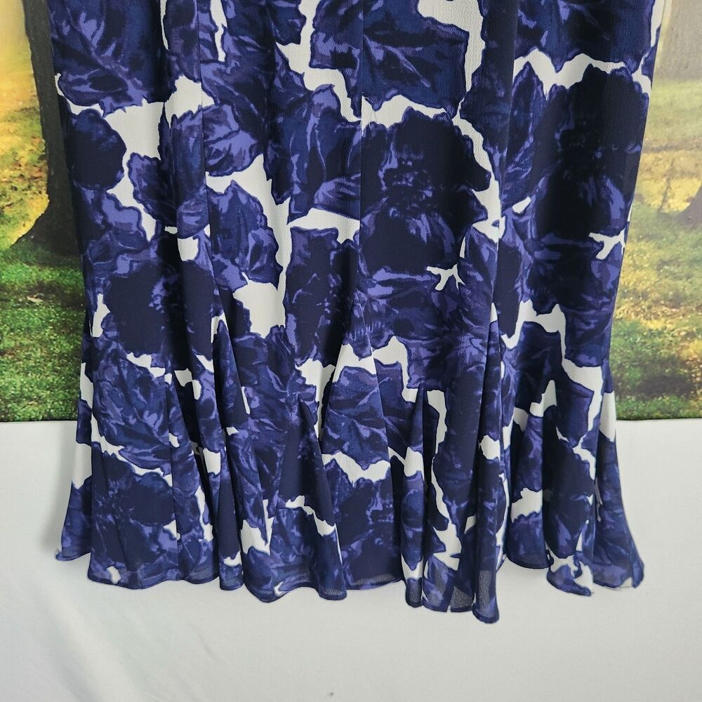 Talbots Womens Size 8 Midi Dress Blue Floral Zip Back Lined Ruffle Hem Casual - Picture 2 of 13